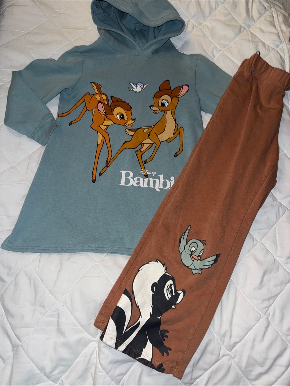 6-8 years old Disney Bambi Hooded sweat suit Set hoodie & Brown sweat Pants